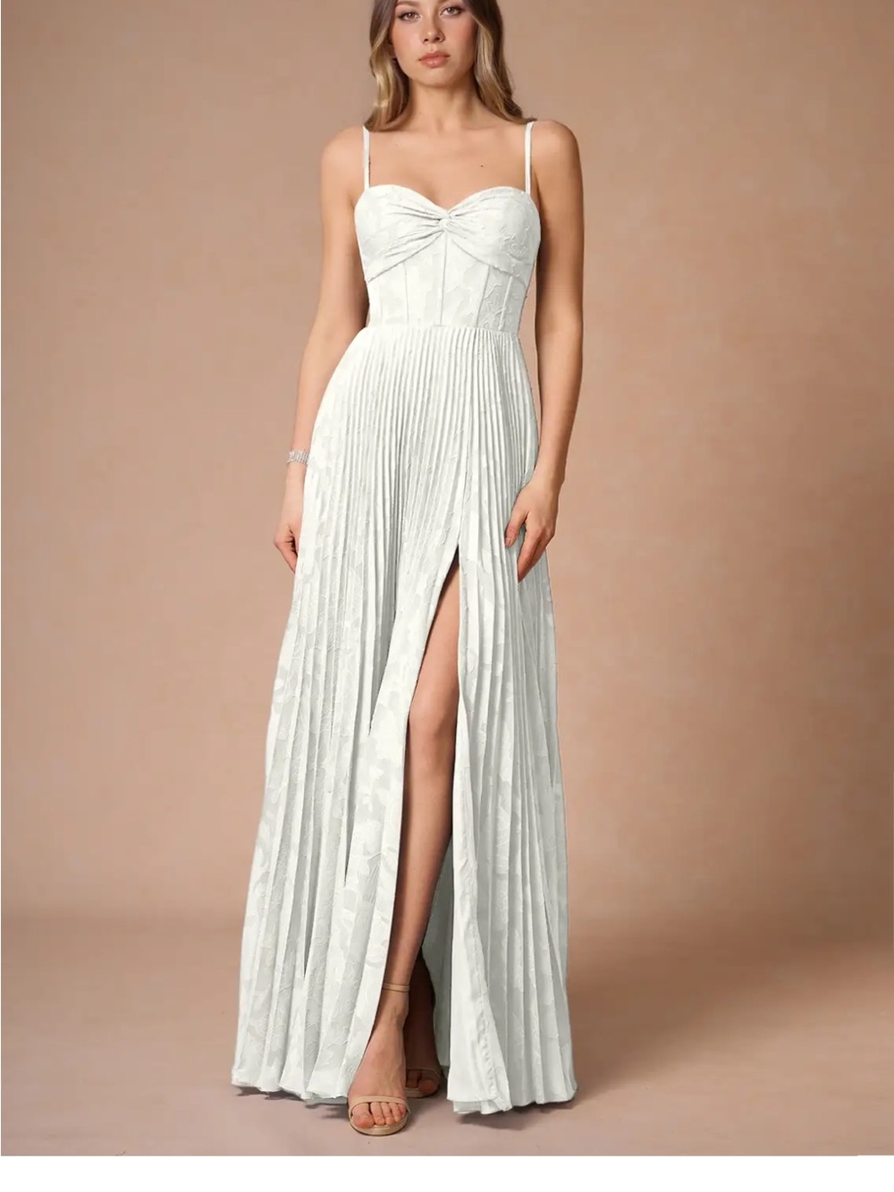 Azazie Akiko White Pleated Maxi Dress